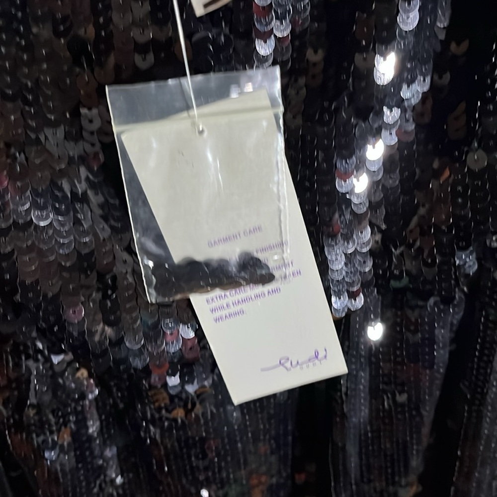 Gudi Black sequin halter mini dress w/ cinching at waist. - Picture 8 of 9